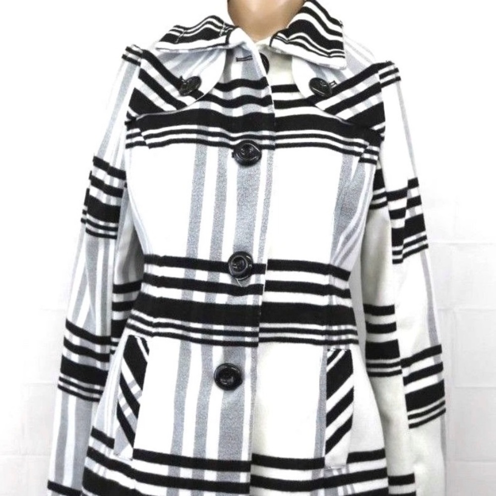 BCX Black and White Striped Pea Coat